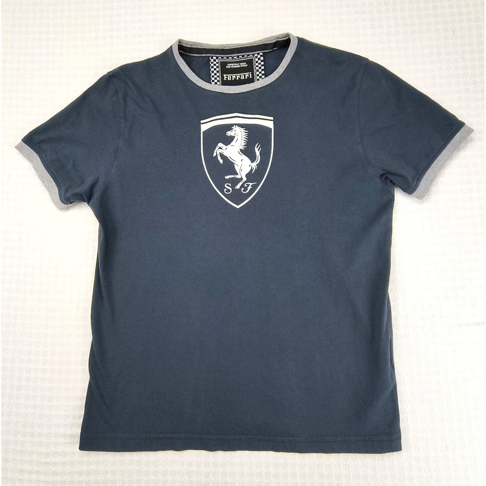 Ferrari Store Mens XL Navy Blue Graphic T-Shirt Italian Flag Back Racing Tee